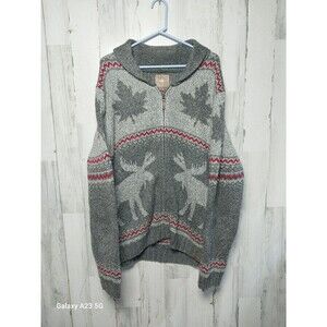 Canadiana Men's XL Nordic Cardigan Gray Red